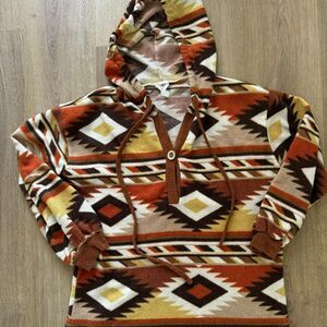 Bibi Women's aztec print brown sweater Hoodie bibis soft cozy patagonia